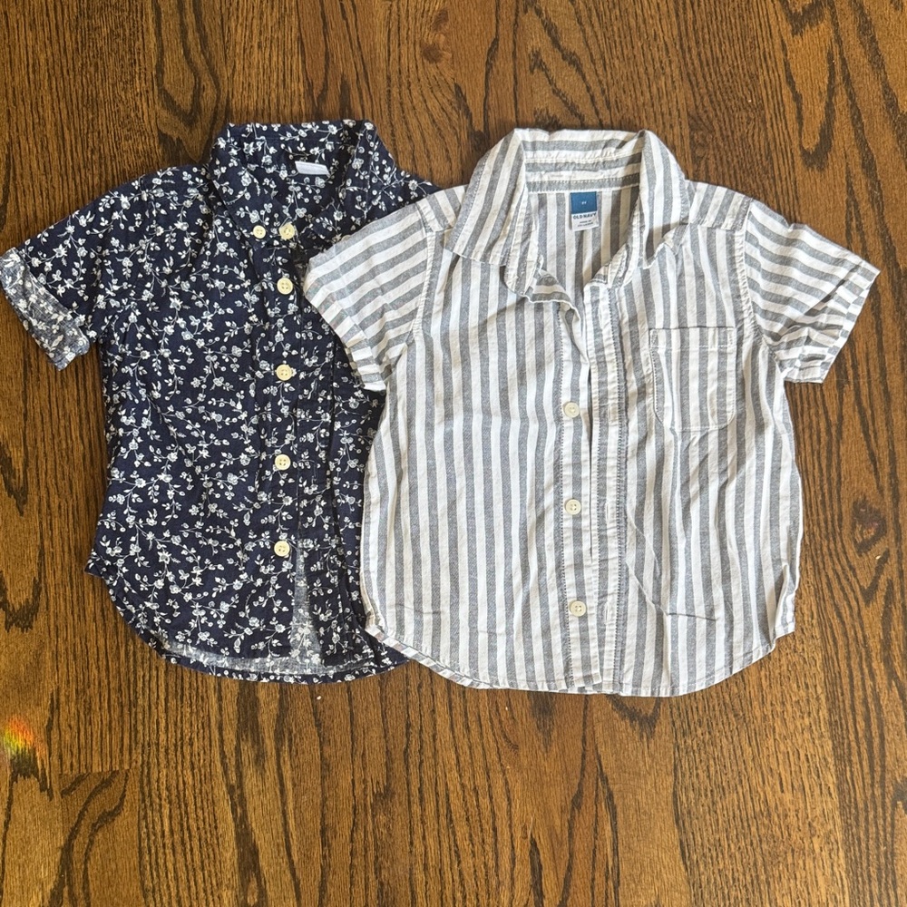 GAP Kids' Navy Floral and Gray Striped Button Down Shirts